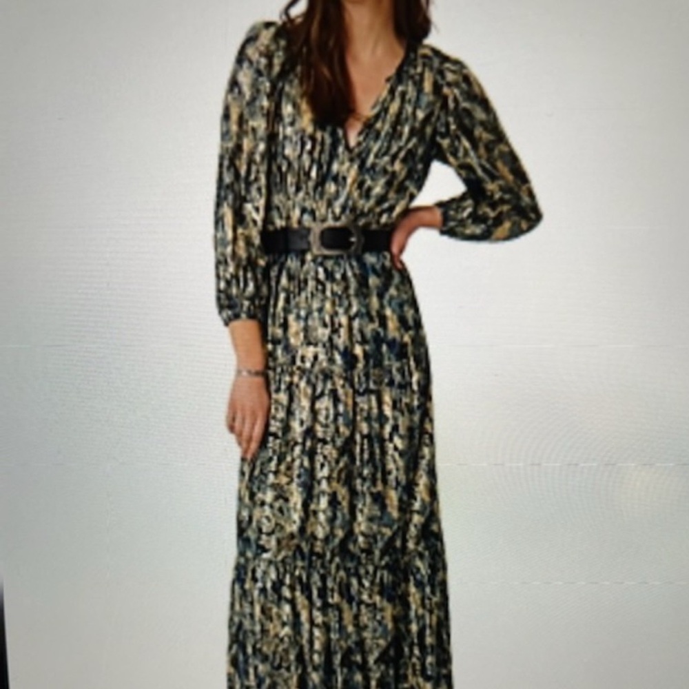 Ba & sh Gullian Long Sleeve Silk & Metallic Jacquard Maxi Dress.